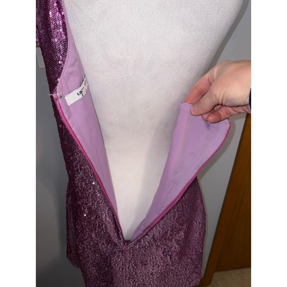 Likely Sequin Toscano mini dress One Shoulder Cutout Strap prom Barbiecore Sz 14 - Picture 5 of 11